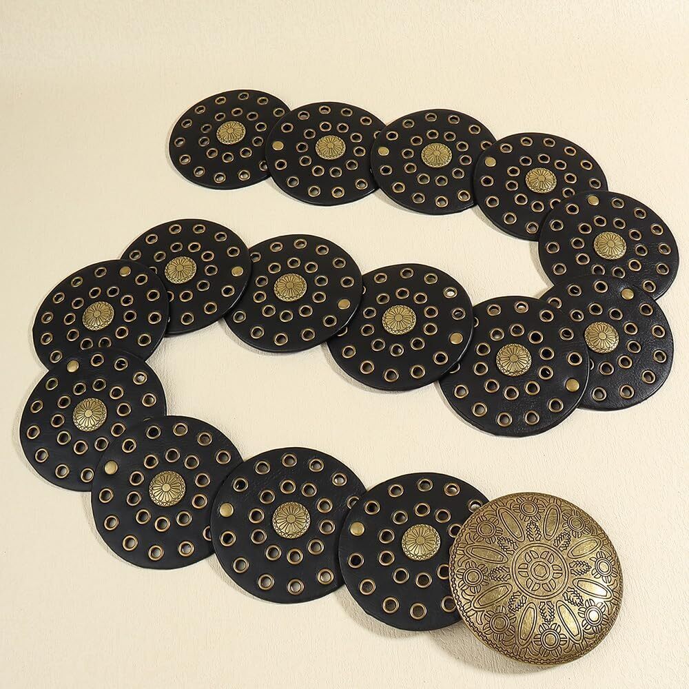 4848 Wide Vintage Pu-leather Western-disc-concho-belt For Women- Boho - Picture 6 of 8